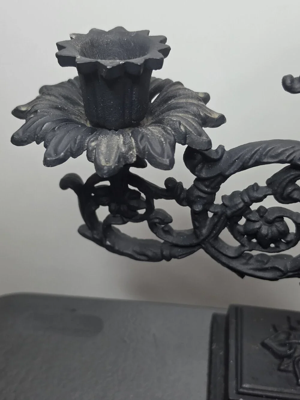 Ornate Black Metal 3-Arm Candelabra Candle Holder